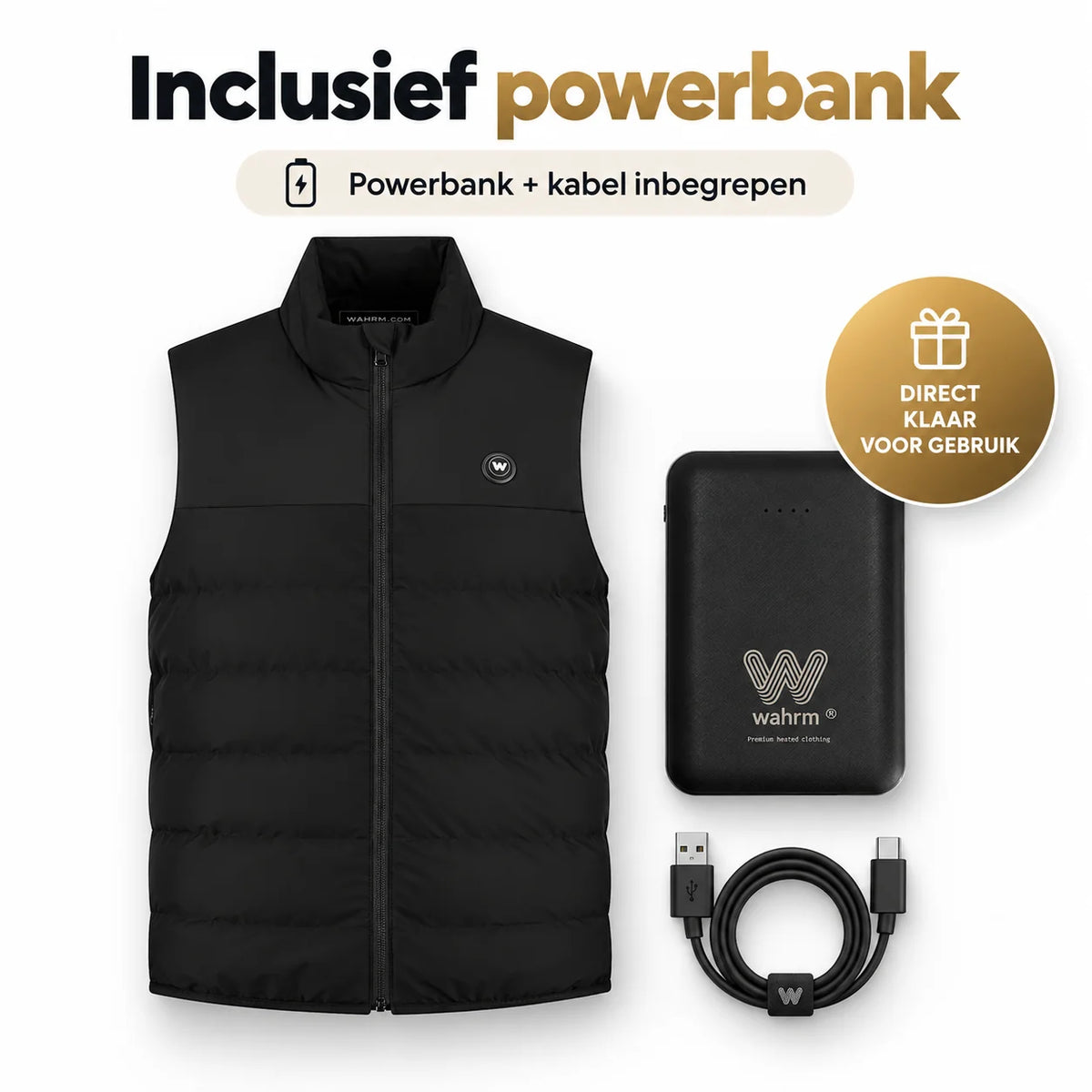 WAHRM Freek bodywarmer met meegeleverde powerbank en oplaadkabel