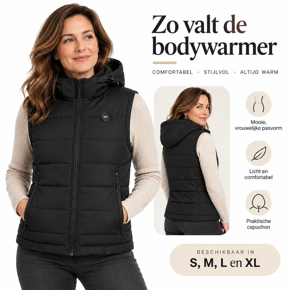 Verwarmde Bodywarmer met Capuchon - Vrouwen
