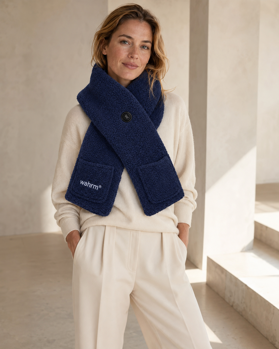 Handwarmer-shawl infrarood verwarmend oplaadbaar-navy