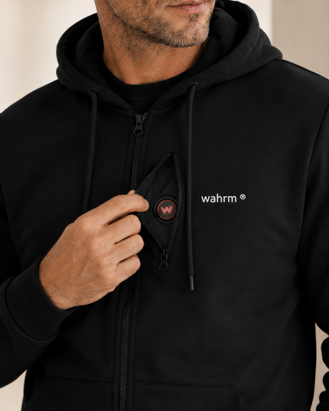Infrarood Verwarmde Zipper Hoodie – Heren Zwart
