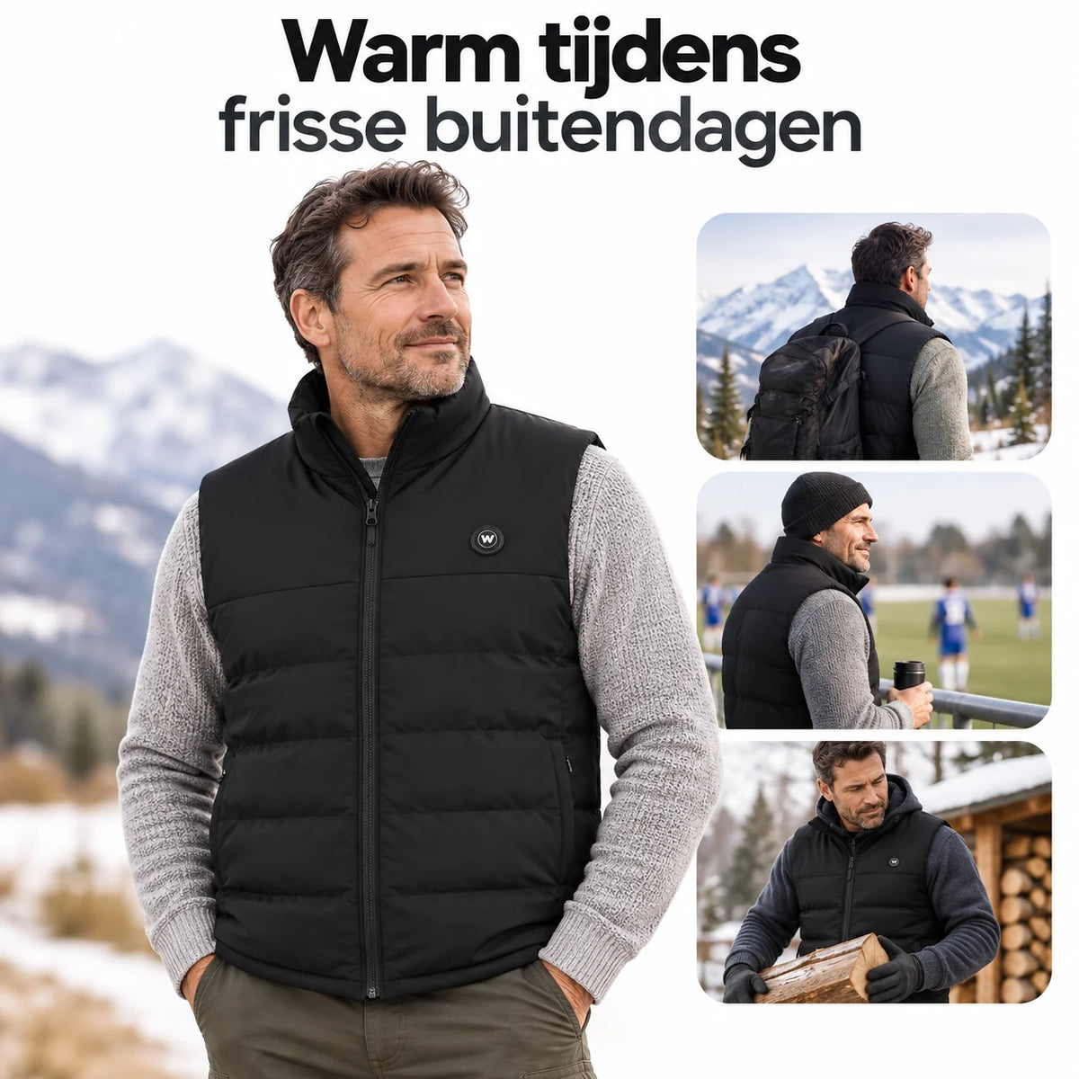 Man draagt de WAHRM Freek bodywarmer buiten tijdens frisse dagen