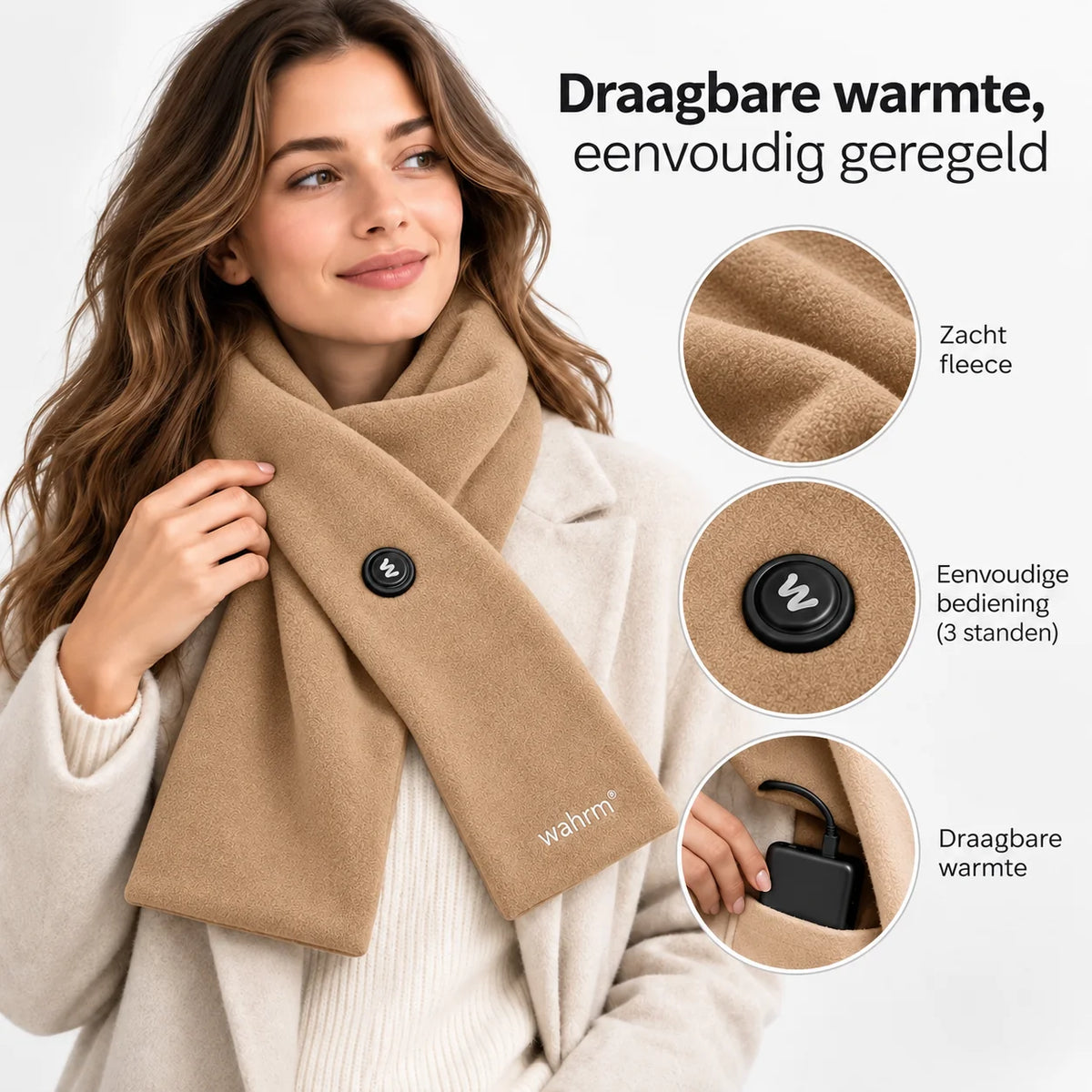 Oplaadbare verwarmende shawl - 3 standen