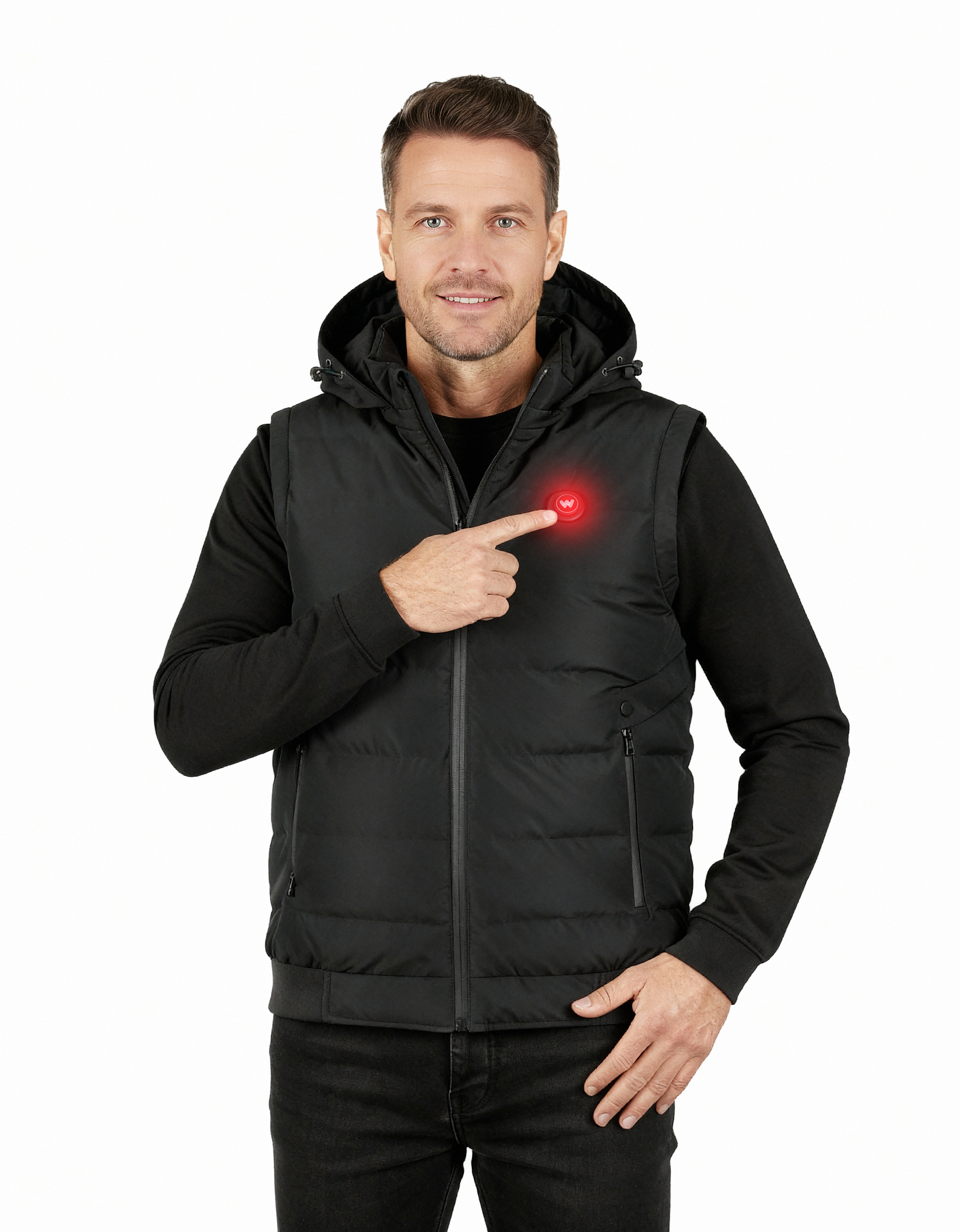 Verwarmde Bodywarmer met Capuchon