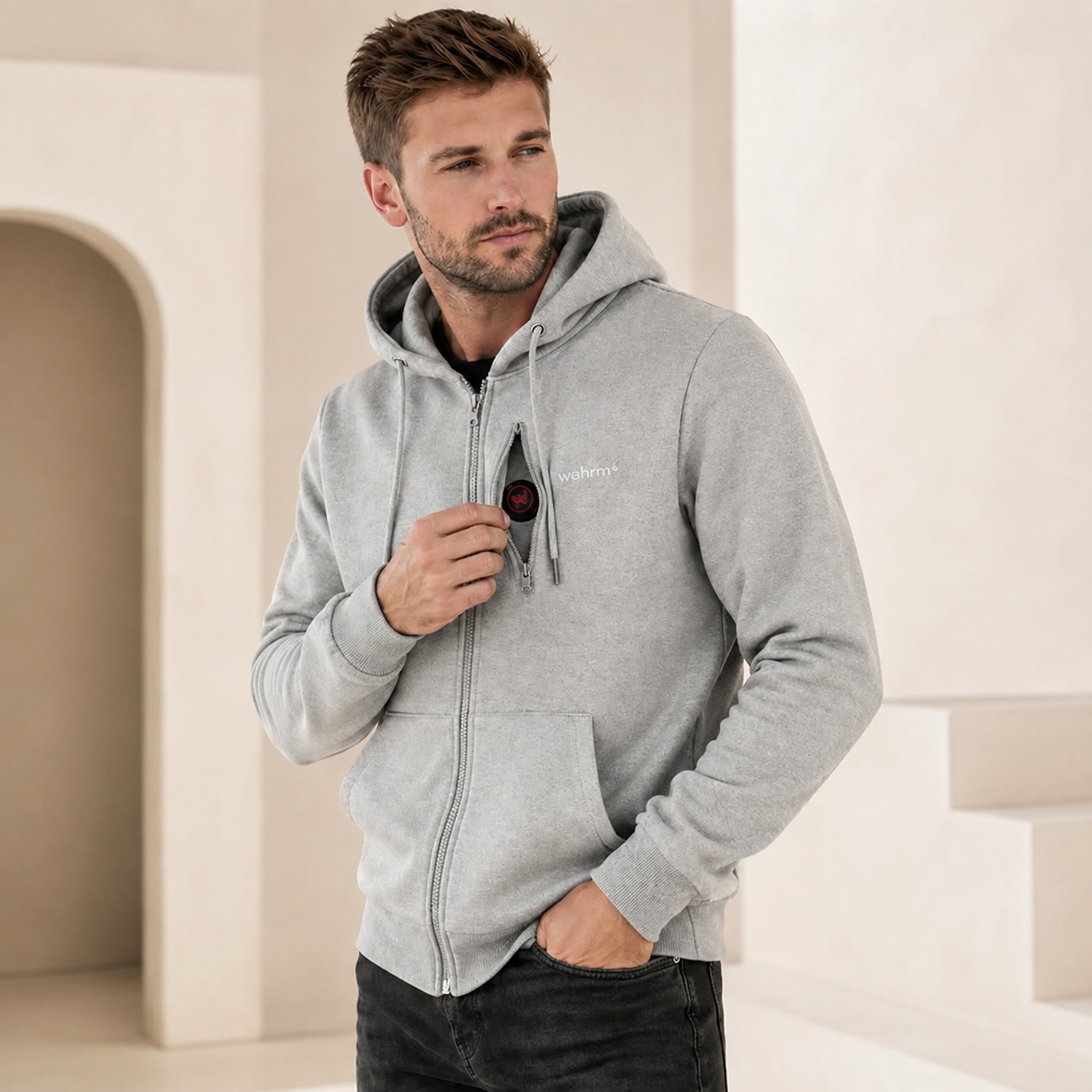 Infrared Heated Zipper Hoodie – Men's Gray