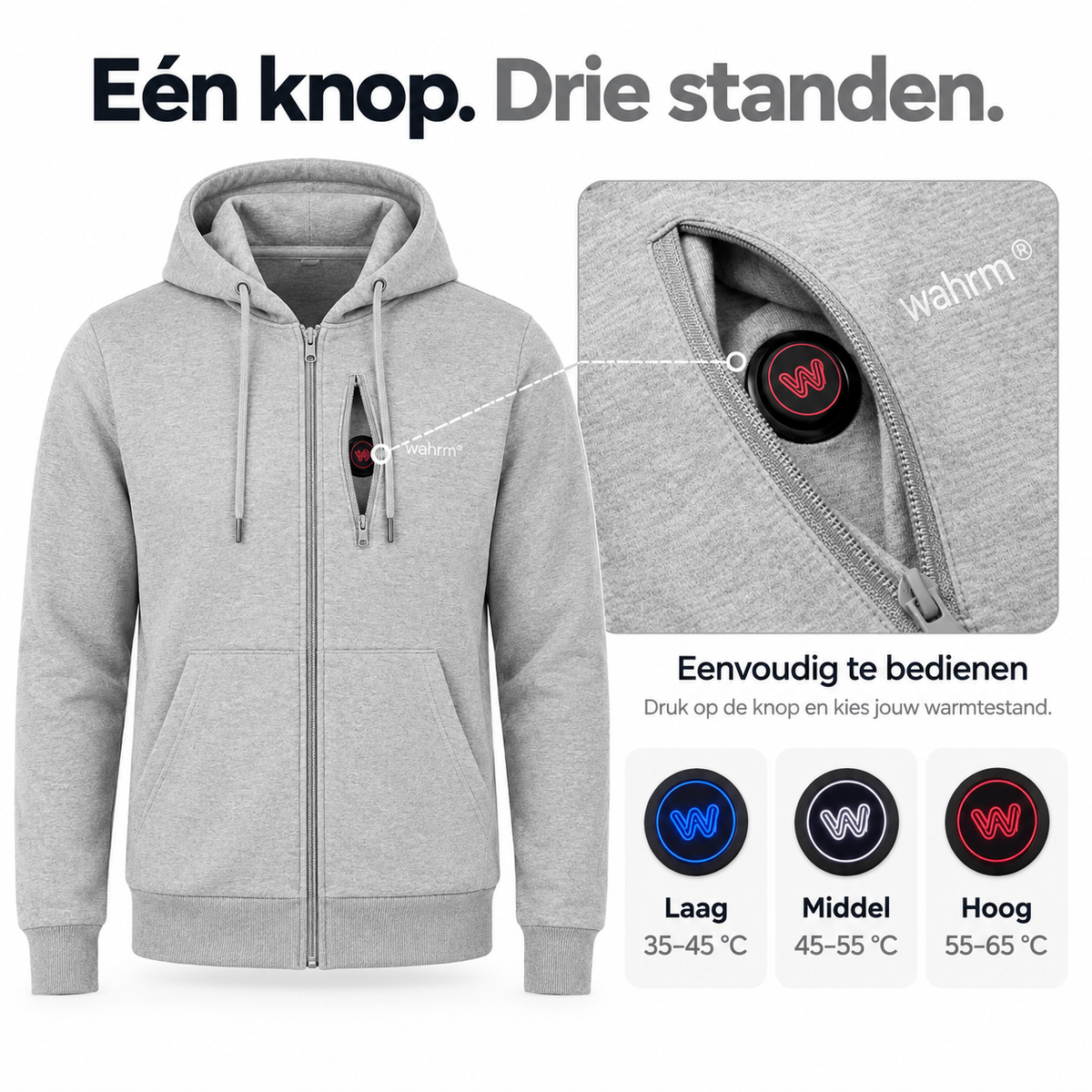 Infrarood Verwarmde Zipper Hoodie – Heren Gray