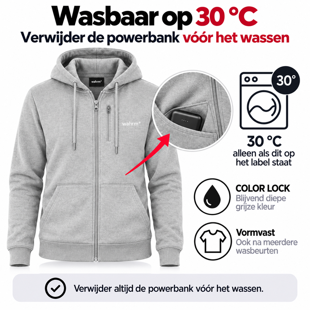 Infrarood Verwarmde Zipper Hoodie – Heren Gray