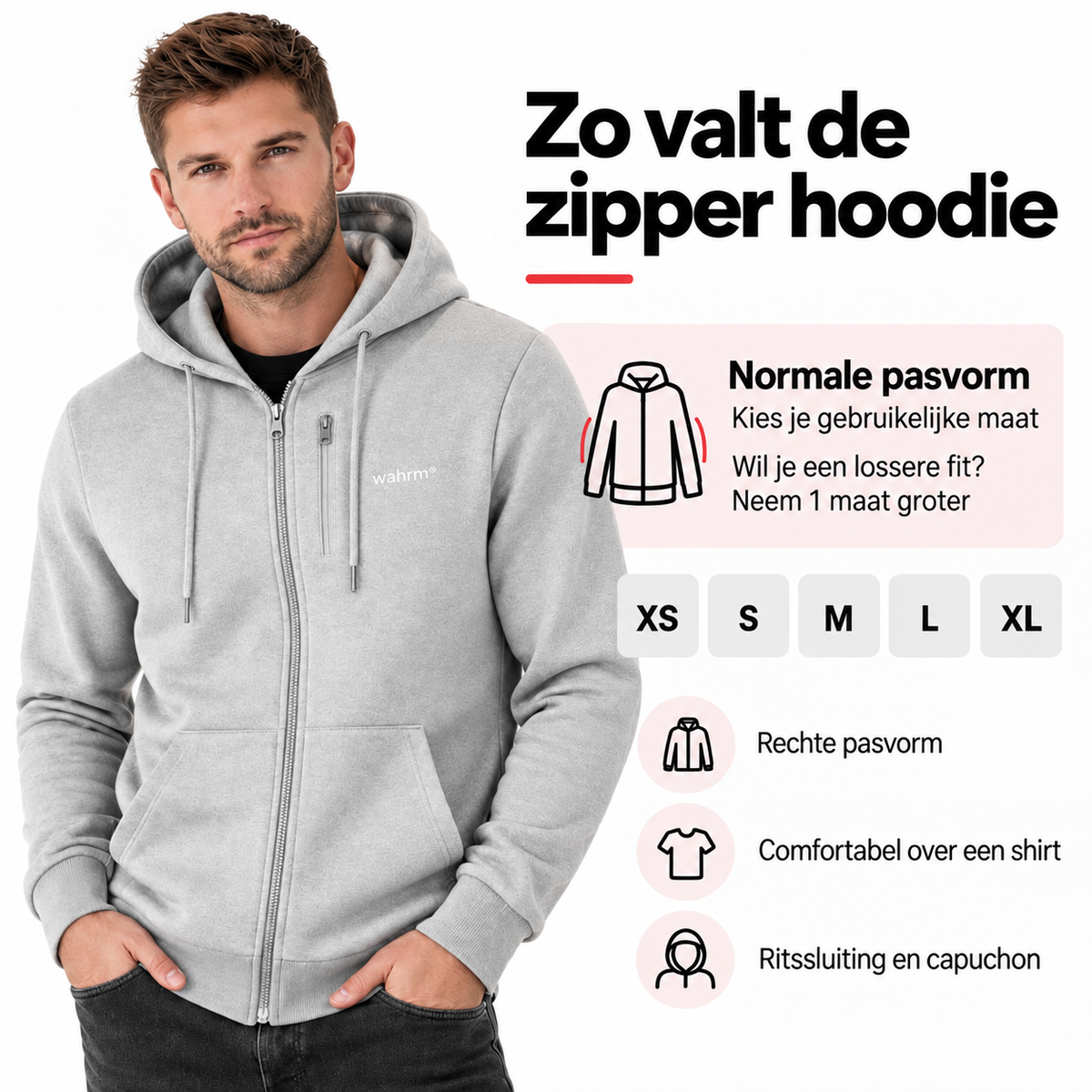 Infrarood Verwarmde Zipper Hoodie – Heren Gray