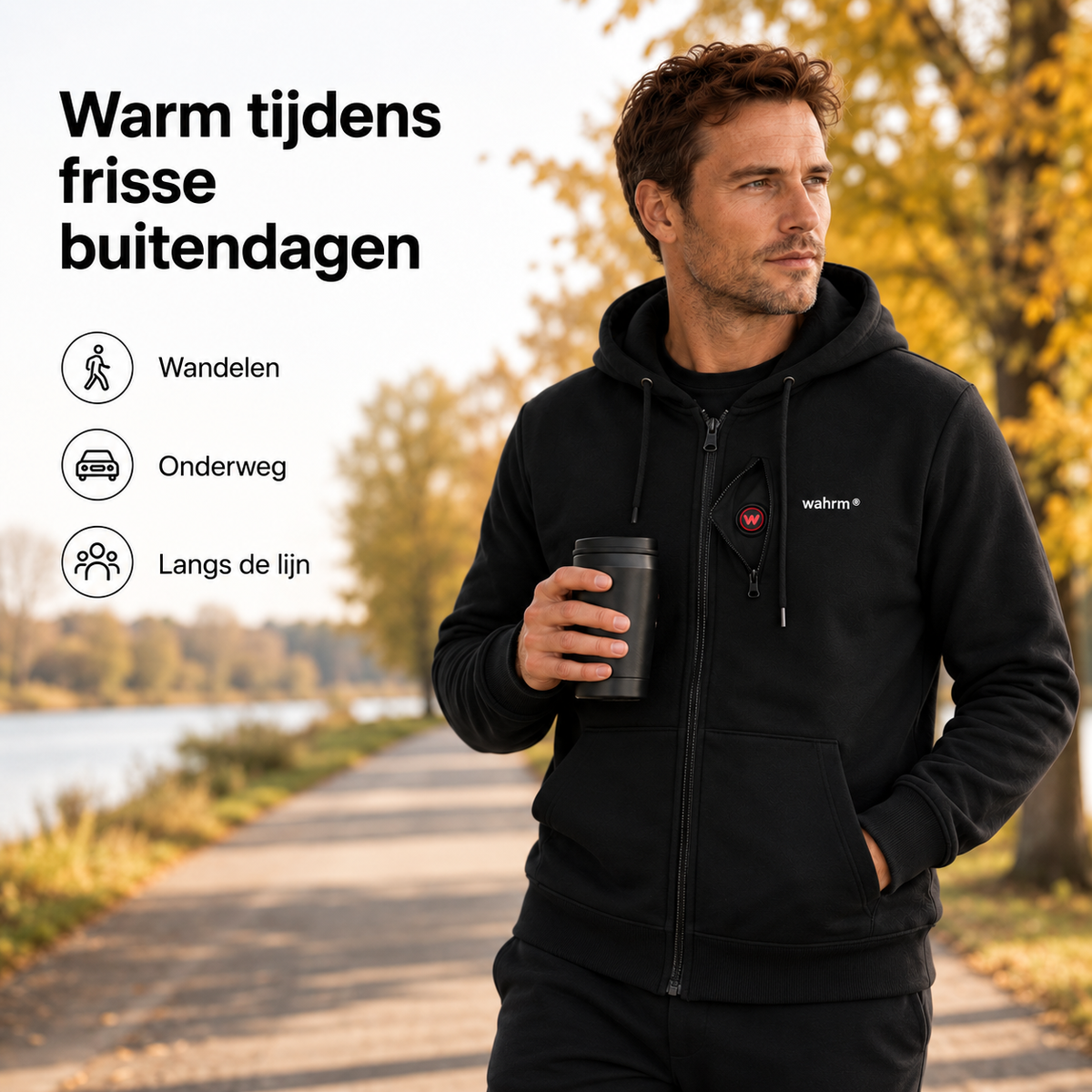 Infrarood Verwarmde Zipper Hoodie – Heren Zwart