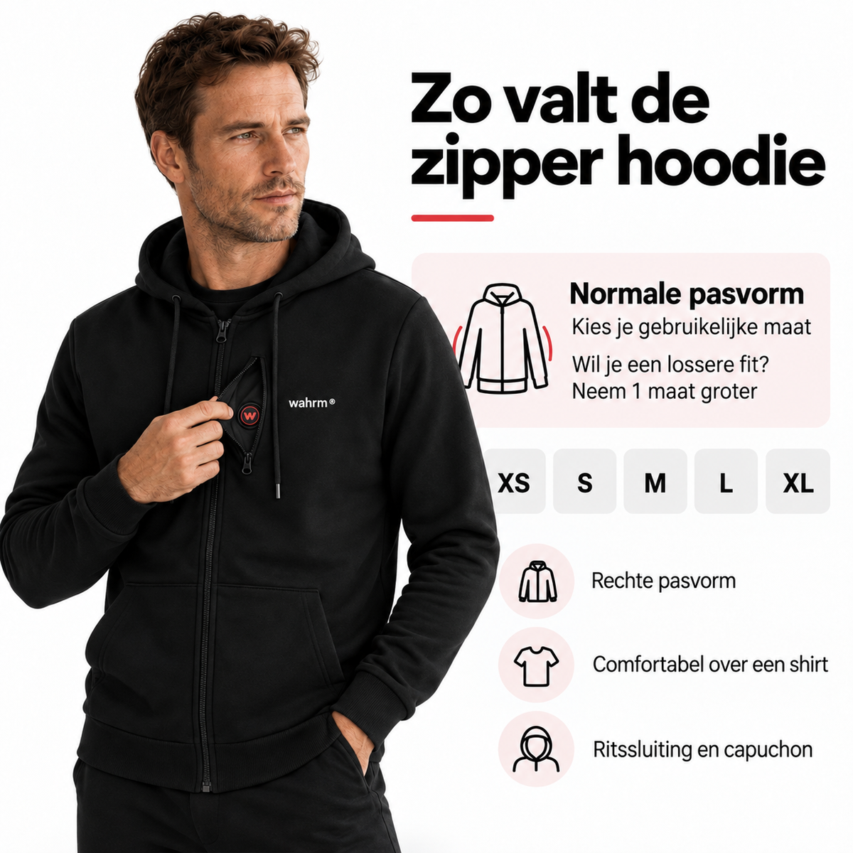 Infrarood Verwarmde Zipper Hoodie – Heren Zwart