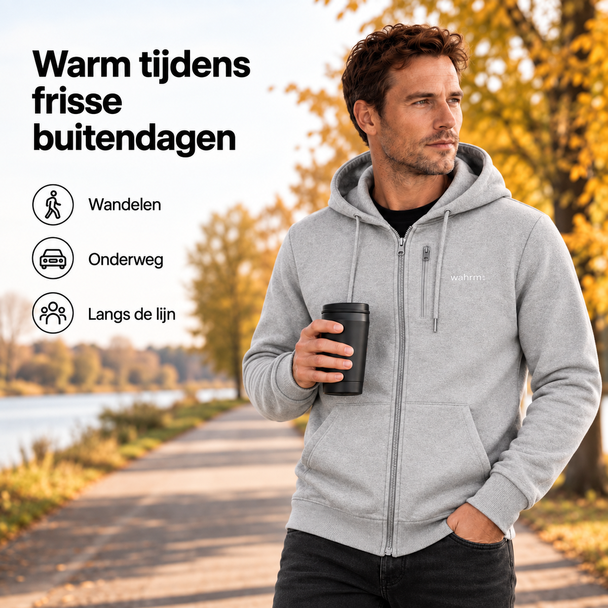 Infrarood Verwarmde Zipper Hoodie – Heren Gray