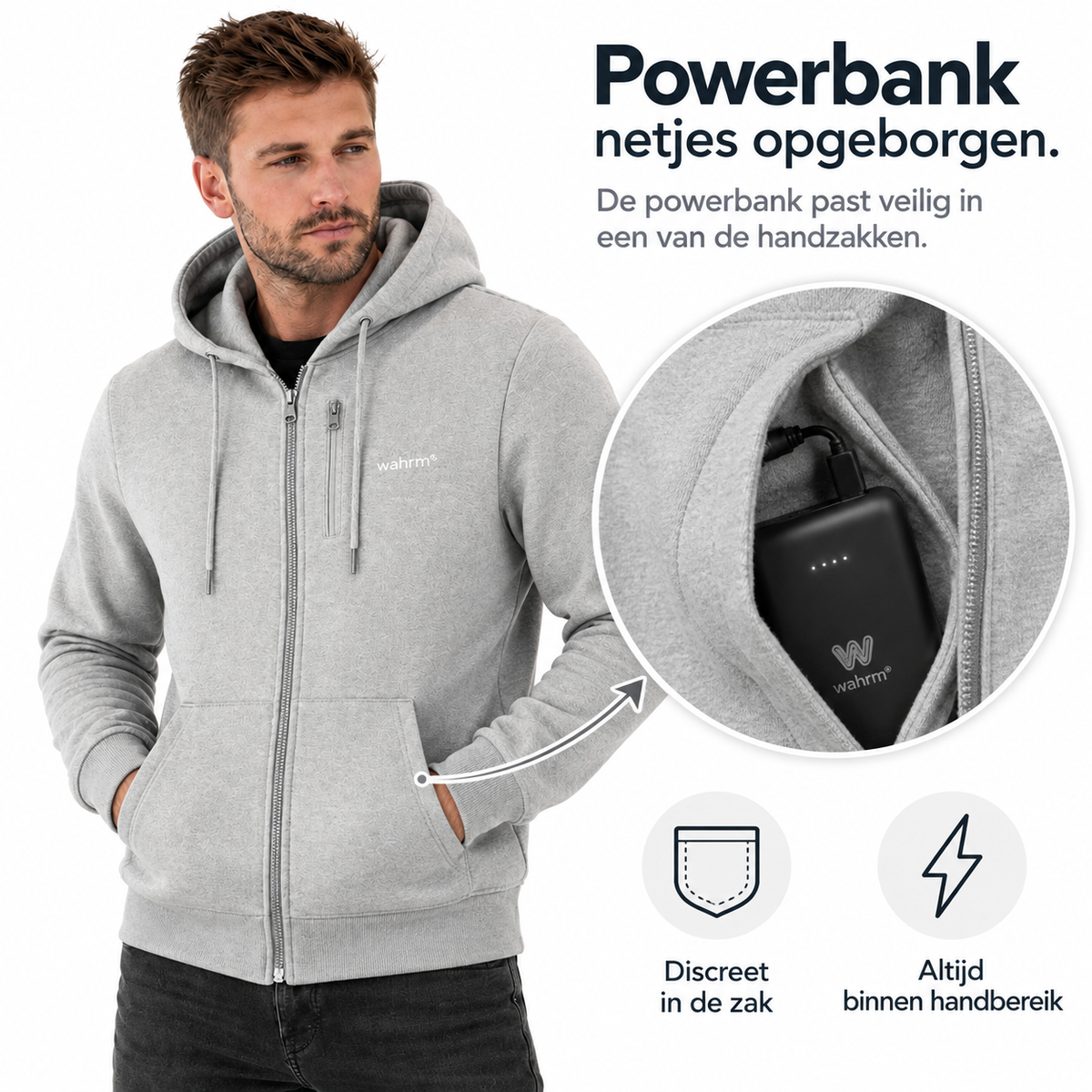 Infrarood Verwarmde Zipper Hoodie – Heren Gray