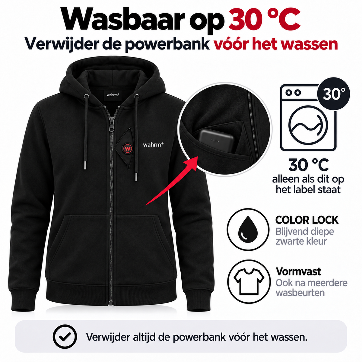 Infrarood Verwarmde Zipper Hoodie – Heren Zwart