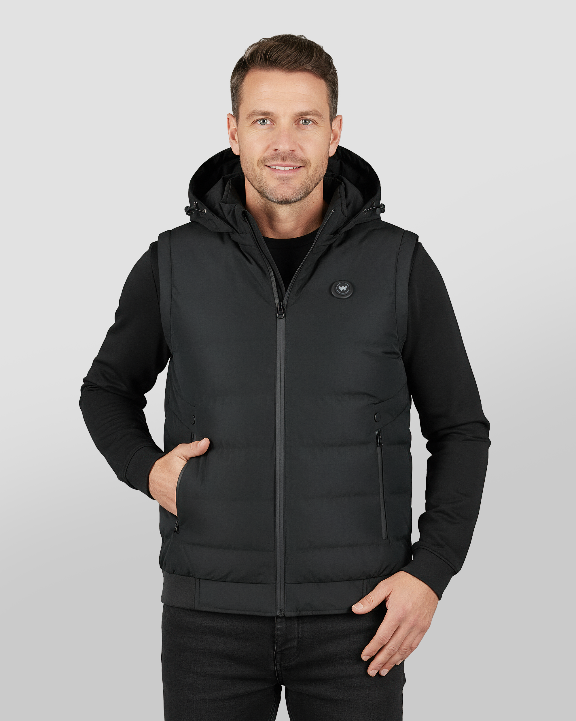 Verwarmde Bodywarmer met Capuchon