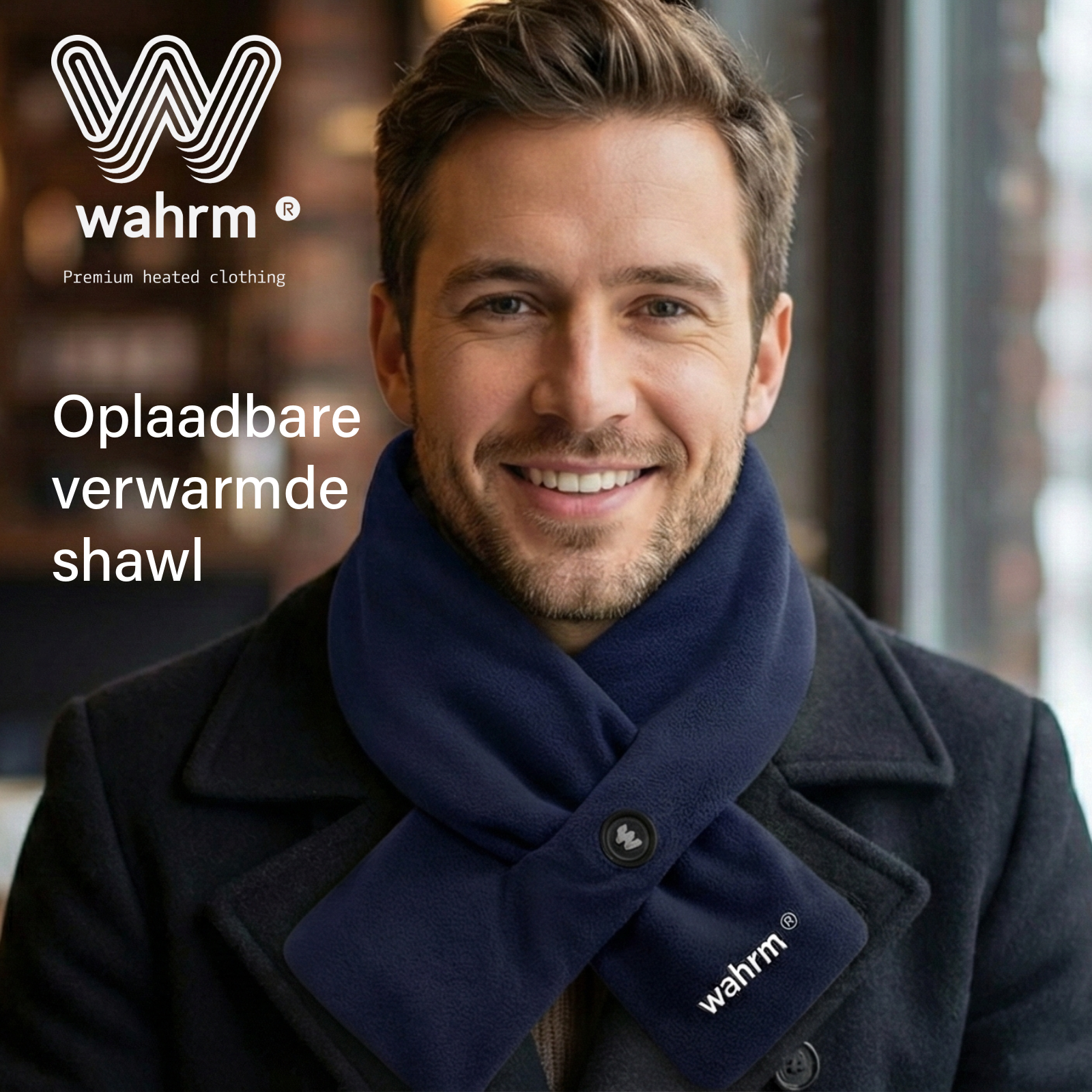 Oplaadbare verwarmende shawl - 3 standen - Navy